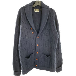 𝅺vintage MERRY BRITCHES NAVY BLUE WOOL CABLE KNIT CARDIGAN SWEATER